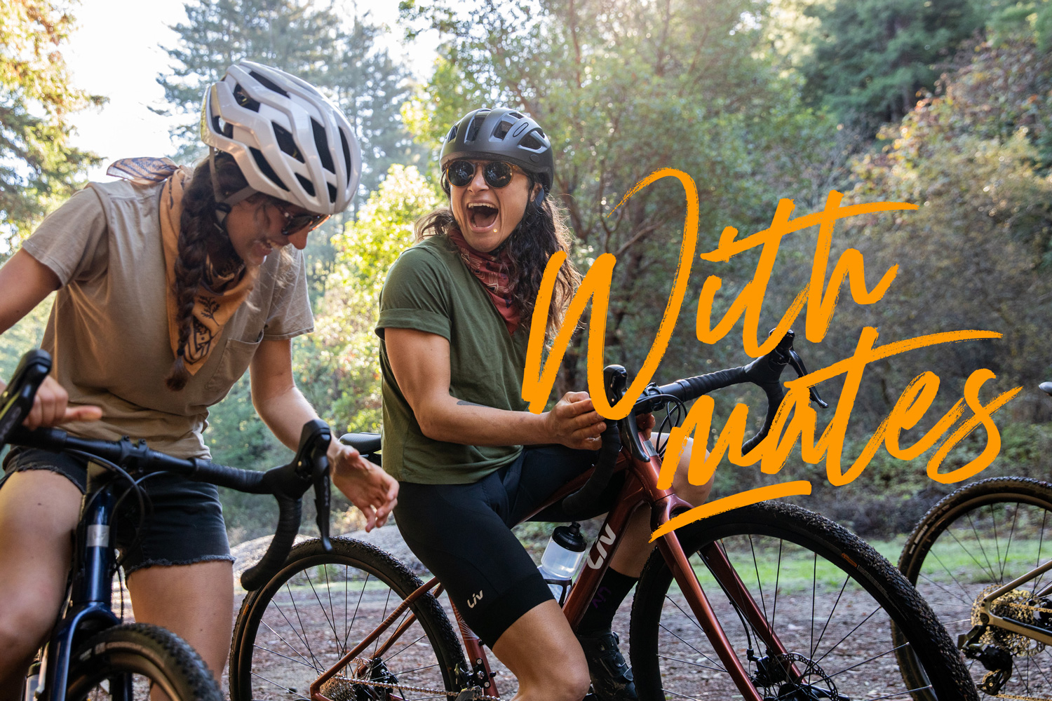 Poster created by WOO Agency for Giant Bikes, showing friends enjoying their Giant Bikes on a dirt trail